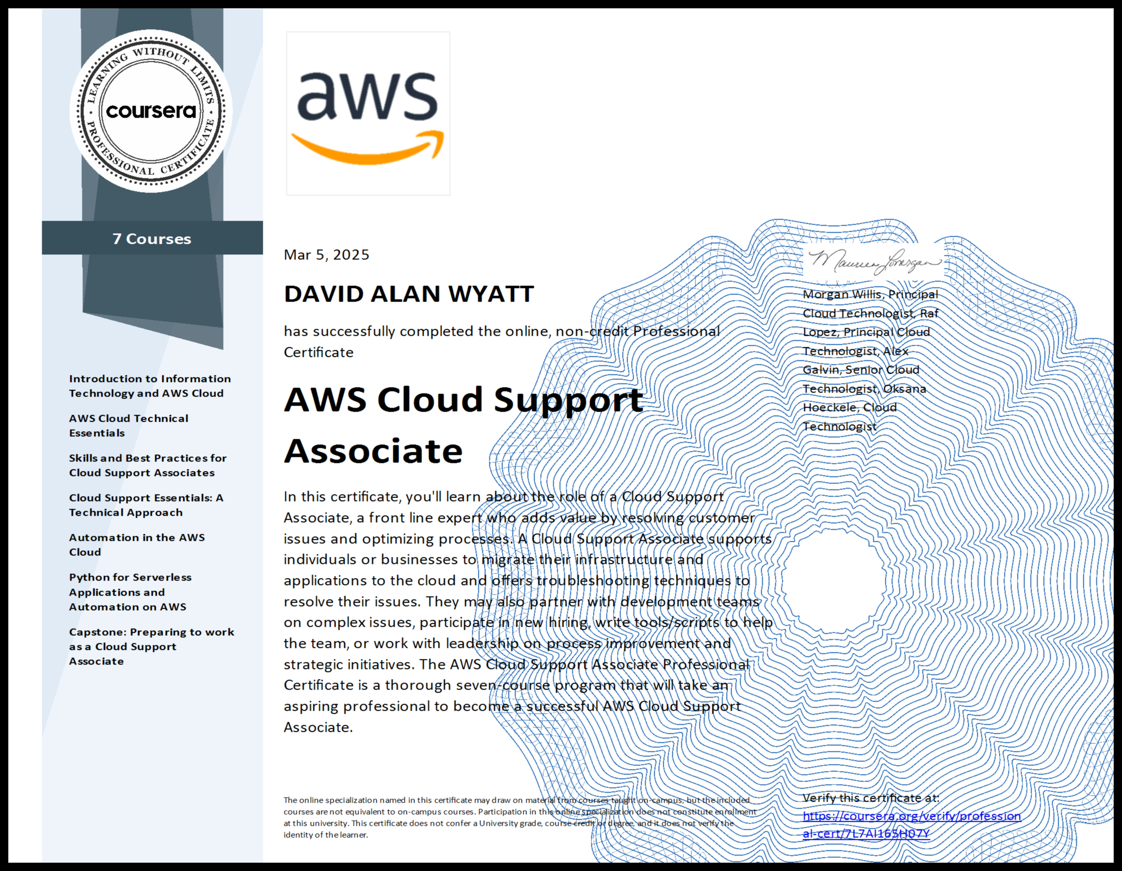 Coursera AWS Cloud Support Associate Certificate